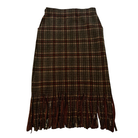 Double RL RRL Fringe Plaid Wool Skirt, Sz 4 - Picture 7 of 16